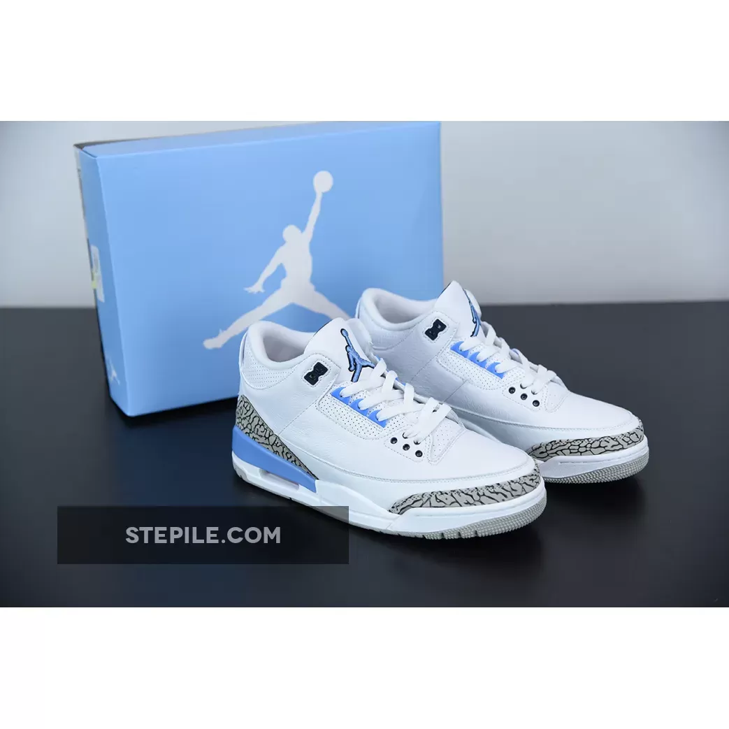 Air Jordan 3 Retro 'Unc' AJ3 WHITE/VALOR BLUE-TECH GRAY - air jordan retro 3 unc