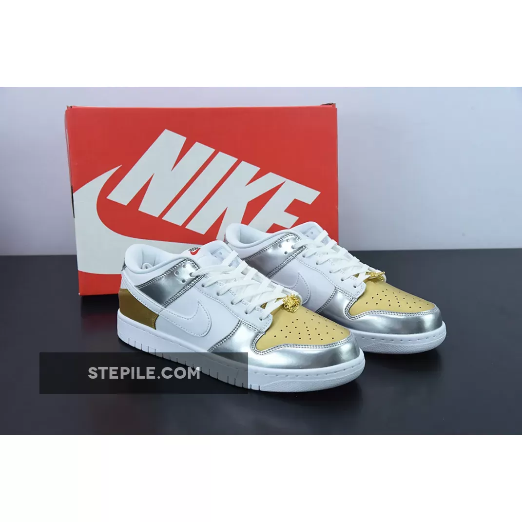 Nike Dunk Low 'Metallic' Gold/Silver/University Red/White dunk low metallic silver and white