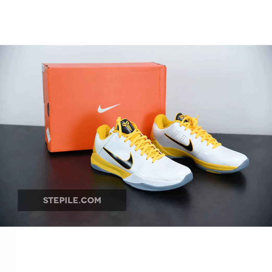 Nike Zoom Kobe 5 White/Black-Del Sol-Metallic Silver - kobe yellow and black